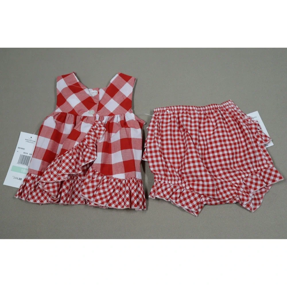 Rare Editions Baby‎ Girls Gingham Top and Ruffle Shorts, 2 Piece Set - Red